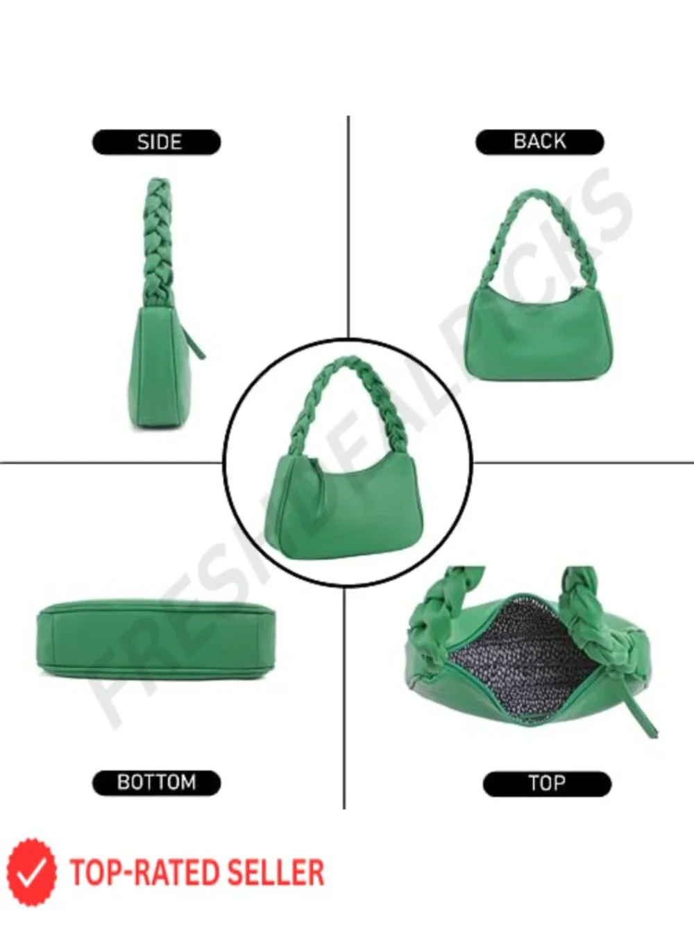 Women's Vegan Leather Hobo Shoulder Bag with Braided Handle
